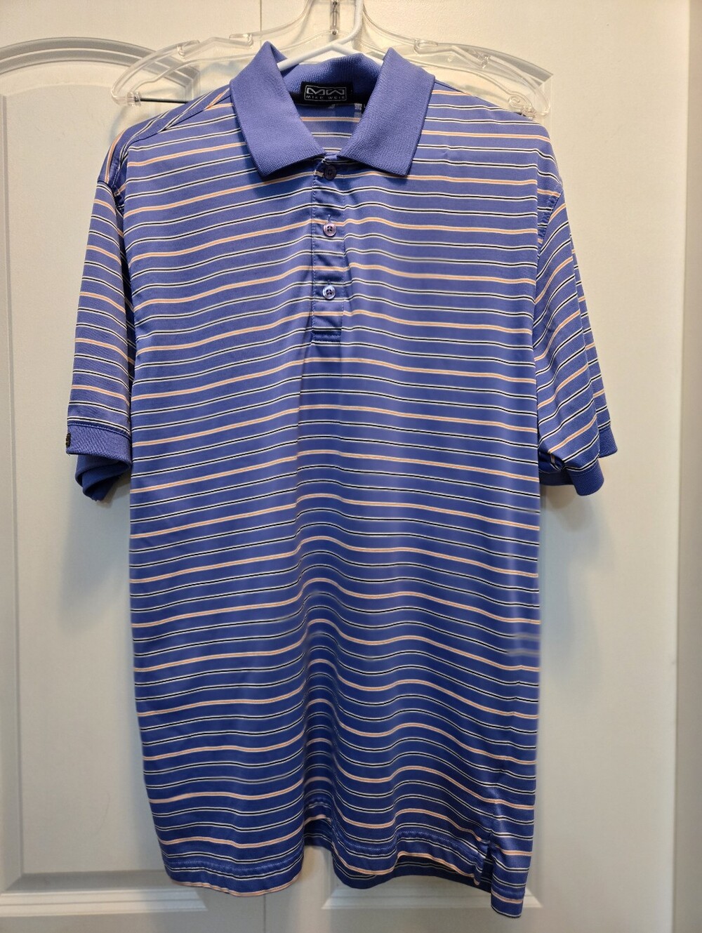 Mike Weir Men's Blue, Pink and White Striped Polo